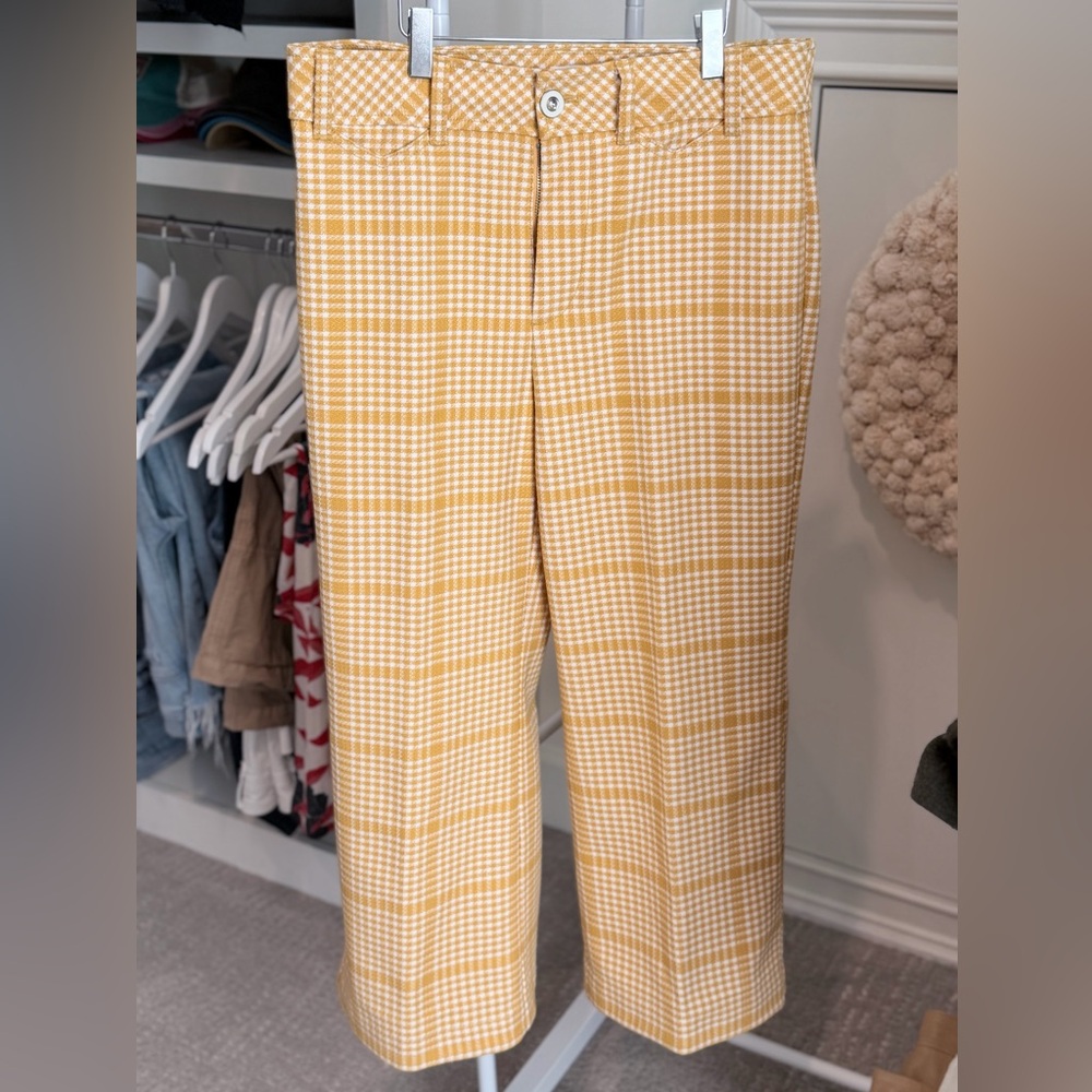 Maeve Gold and White Textured Fabric cropped dress pants